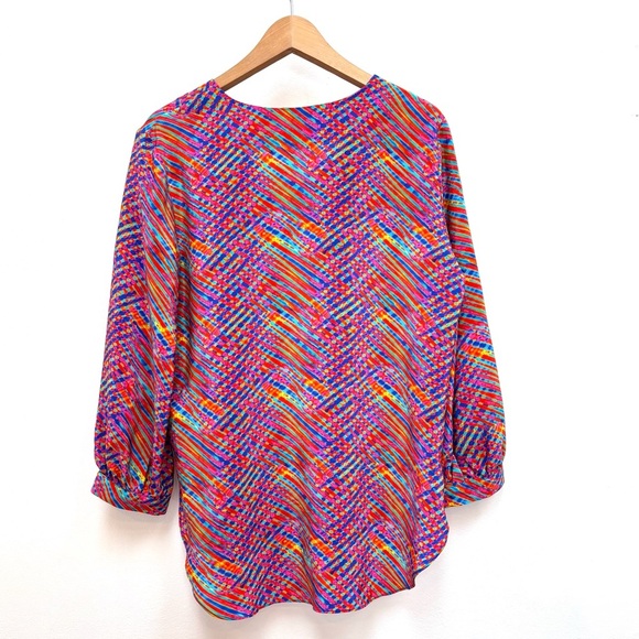 Amanda Uprichard Colorful Abstract Print Popover Silk Blouse Multicolor Medium - Picture 4 of 11